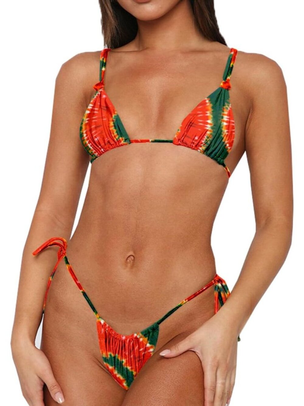 Women's Red and Green Adjustable Shoulder Strap Sexy Bikini Two Piece Swimsuits